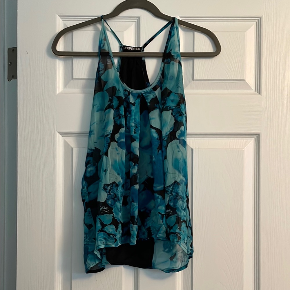 Express Black and Blue Asymmetrical Tank Top